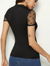 Mesh Polka Dot Mock Neck Sheer Top for Women
