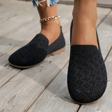 Black mesh round toe flat loafers with gold ankle chain