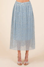 Metallic Glitter Speckle Pleated Midi Skirt with Gold Accents BLUE