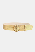 PU leather circle shape buckle belt in metallic gold with diamond pattern