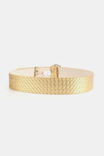 Gold PU leather circle shape buckle belt with wide pattern