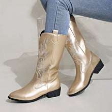 Metallic Gold Western Cowboy Boots with Comfortable Block Heel for Women