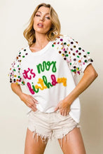 Metallic Letter Spangle Raglan Puff Sleeve Birthday T Shirt for Women Woman T Shirts