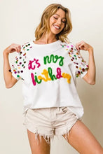 Metallic Letter Spangle Raglan Puff Sleeve Birthday T Shirt for Women Woman T Shirts