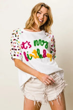 Metallic Letter Spangle Raglan Puff Sleeve Birthday T Shirt for Women Woman T Shirts