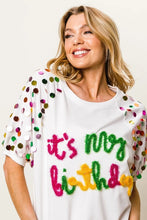 Metallic Letter Spangle Raglan Puff Sleeve Birthday T Shirt for Women