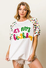 Metallic Letter Spangle Raglan Puff Sleeve Birthday T Shirt for Women Woman T Shirts