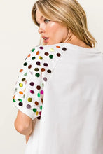 Metallic Letter Spangle Raglan Puff Sleeve Birthday T Shirt for Women Woman T Shirts