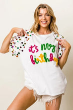 Metallic Letter Spangle Raglan Puff Sleeve Birthday T Shirt for Women Woman T Shirts