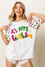 Metallic Letter Spangle Raglan Puff Sleeve Birthday T Shirt for Women
