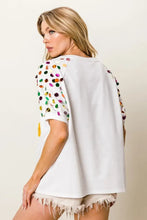 Metallic Letter Spangle Raglan Puff Sleeve Birthday T Shirt for Women Woman T Shirts