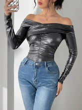 Metallic Off Shoulder Long Sleeve Bodysuit for Women Woman Bodysuits