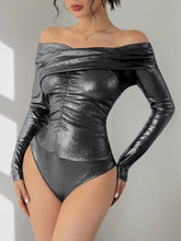 Metallic Off Shoulder Long Sleeve Bodysuit for Women