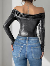 Metallic Off Shoulder Long Sleeve Bodysuit for Women