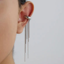 Silver dual-tone tassel chain drop ear cuff with dangling chains