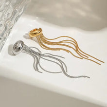 Gold and silver tassel chain drop ear cuff earrings with circular pendant