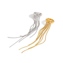 Silver and gold tassel chain drop ear cuff earrings with metallic cuffs