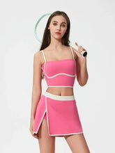 Pink and white Millennia two-piece set with contrast trim cami and detachable chest pads