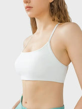 White scoop neck active cami with removable pads and racerback