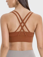 Brown Millennia Crisscross Scoop Neck Active Tank Sports Bra