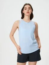 Light blue Millennia round neck active tank with mesh details
