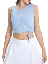 Millennia Drawstring Ruched Active Tank in light blue, machine wash cold