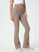 Millennia High Waist Active Pants in light brown flared style with visible seams