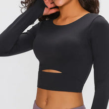 Millennia long sleeve cropped top with sports strap cutout at waist