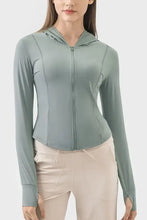 Millennia pocketed zip hooded long sleeve active outerwear in sage green