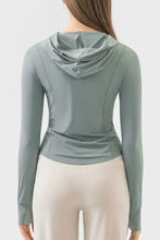 Millennia pocketed zip hooded long sleeve active outerwear in sage green