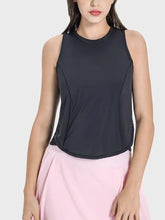 Millennia Round Neck Active Tank: black sleeveless ribbed top with round neckline
