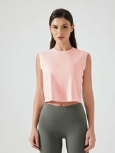 Pink Millennia Round Neck Cropped Active Tank with white side stripe