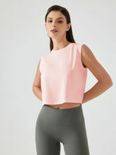 Millennia Round Neck Cropped Active Tank in pink, minimalist sleeveless top