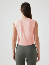 Millennia Round Neck Cropped Active Tank in pink ribbed fabric