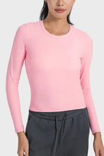 Millennia round neck long sleeve sports top in pink with ribbed cuffs