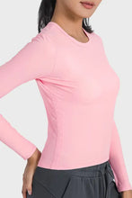 Pink Millennia round neck long sleeve sports top in fitted ribbed design