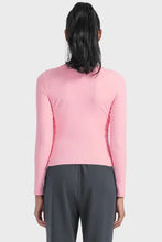 Pink Millennia round neck long sleeve sports top in ribbed knit