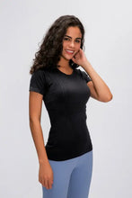 Millennia Round Neck Short Sleeve Active T-Shirt in black, ribbed cuffs