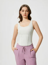 Lavender drawstring pants with pockets and round neck active tank with chest pads
