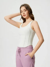 Millennia round neck active tank with detachable chest pads in white