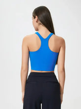 Blue Millennia scoop neck active tank with detachable chest pads
