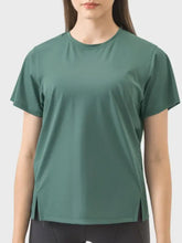 Green Millennia Slit Round Neck Short Sleeve Active T-Shirt