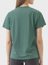 Green Millennia Slit Round Neck Short Sleeve Active T-Shirt