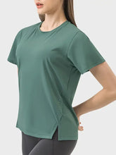 Green Millennia slit round neck short sleeve active t-shirt with beaded detail