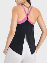 Black and pink Millennia racerback tank top with stretchy fabric for bust support