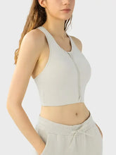 Millennia Wide Strap Sport Bra: white cropped racerback tank with bust-length tie waist