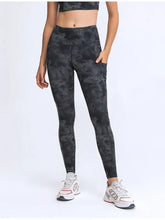 Millennia wide waistband leggings in dark grey camo with pockets