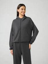 Charcoal gray Millennia Zip Up Dropped Shoulder Active hooded hoodie with long sleeves