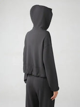 Millennia Zip Up Dropped Shoulder Active Hoodie in Charcoal Gray with Long Sleeves
