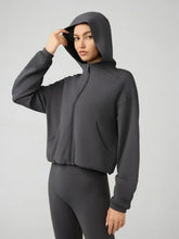 Charcoal gray Millennia Zip Up Dropped Shoulder Active hooded fleece with ribbed cuffs